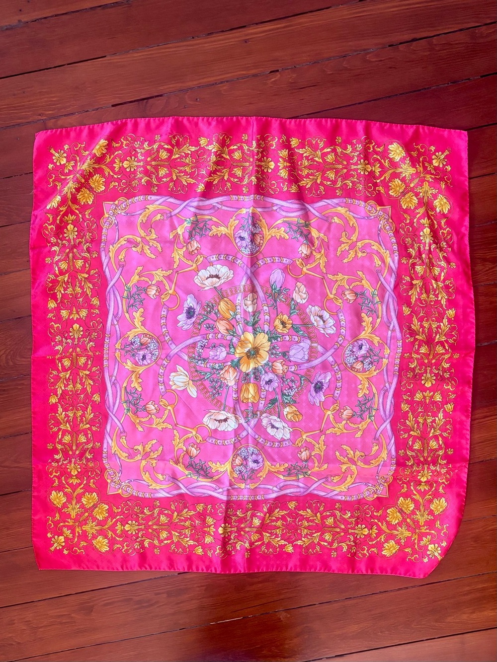 ABSOLUTELY STUNNING Italian 100% Pink Silk Scarf - Designer